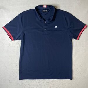 DRUIDS Mens XXL Navy Blue Performance Golf Polo Shirt Red Stripe Trim